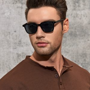 Men Square Frame Fashion Glasses With Case